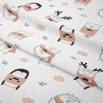 Sevimli Kahve İçen Penguen, Geyik, Kirpi, Ayı Desenli Kumaş