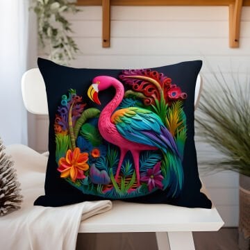 3D Flamingo Temalı Kırlent Paneli Dikilmemiş Kumaş