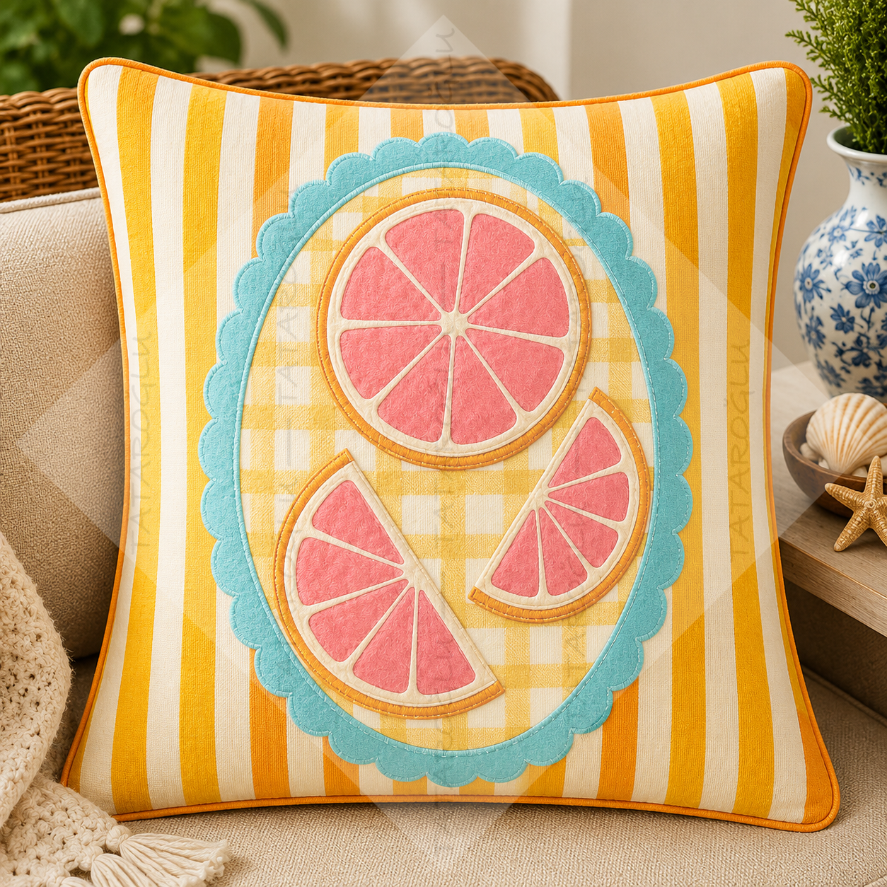 Greyfurt Dilimi Kırlent Paneli 45x45 cm 2'li Dikilmemiş Kırlent Paneli