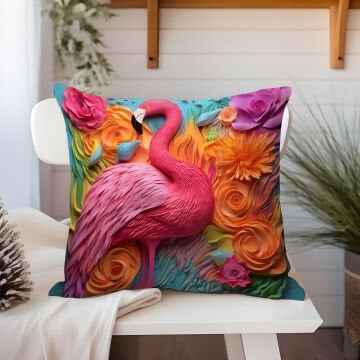 3D Flamingo Themed Cushion Panel Non-Sew Fabric