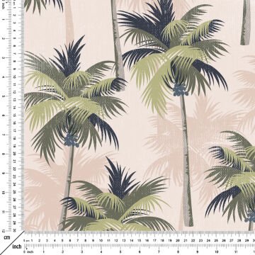 Krem Zemin Üzerine Tropikal Hindistan Cevizi Ağacı Desenli Kumaş