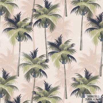 Tropical Coconut Tree Patterned Fabric on Cream Background