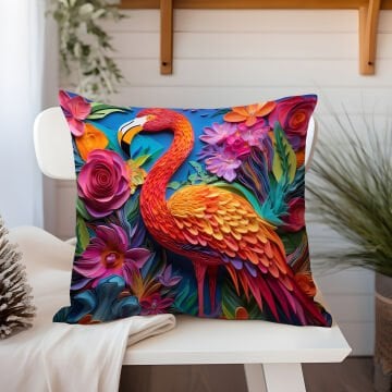 3D Flamingo Temalı Kırlent Paneli Dikilmemiş Kumaş
