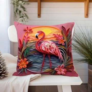3D Flamingo Themed Cushion Panel Non-Sew Fabric