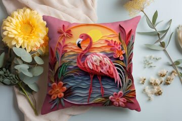 3D Flamingo Themed Cushion Panel Non-Sew Fabric
