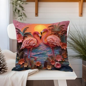 3D Flamingo Themed Cushion Panel Non-Sew Fabric
