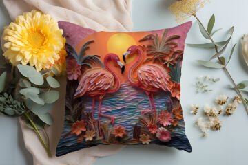 3D Flamingo Themed Cushion Panel Non-Sew Fabric