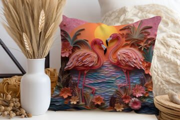 3D Flamingo Themed Cushion Panel Non-Sew Fabric