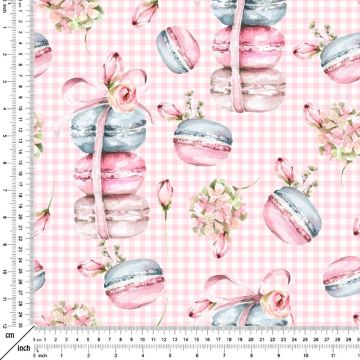 Pembe Pötikare Zemin Üzerine Makaron Desenli Dijital Baskılı Kumaş(SONBAHAR İNDİRİMİ)