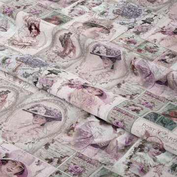 Soft Çiçekli Vintage Fransız Kadınları Desenli Dijital Baskılı Kumaş