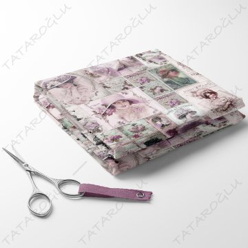 Soft Çiçekli Vintage Fransız Kadınları Desenli Dijital Baskılı Kumaş