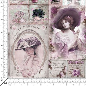 Soft Çiçekli Vintage Fransız Kadınları Desenli Dijital Baskılı Kumaş