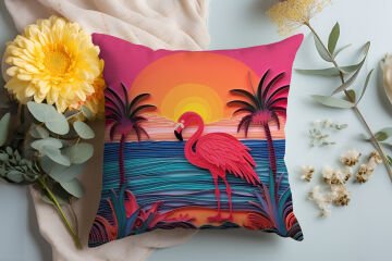 3D Flamingo Temalı Kırlent Paneli Dikilmemiş Kumaş