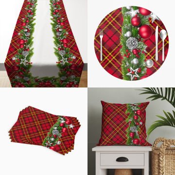 Christmas Collection - Red Plaid Sides Christmas Ball, Starry, Coniferous