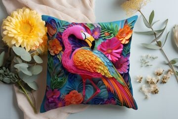 3D Flamingo Temalı Kırlent Paneli Dikilmemiş Kumaş