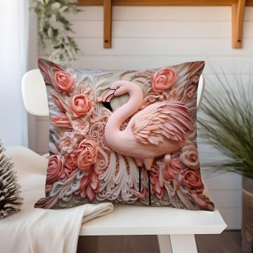 3D Flamingo Temalı Kırlent Paneli Dikilmemiş Kumaş
