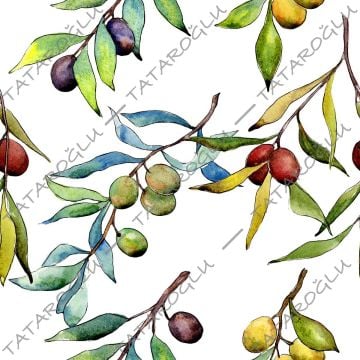 Beyaz Zemin Üzerine Zeytin Dalı Dijital Baskılı Kumaş(SONBAHAR İNDİRİMİ)