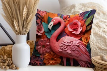 3D Flamingo Temalı Kırlent Paneli Dikilmemiş Kumaş