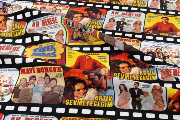 Film Şeritli Yeşilçam Filmleri Desenli Dijital Baskılı Kumaş