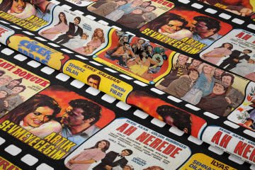Film Şeritli Yeşilçam Filmleri Desenli Dijital Baskılı Kumaş