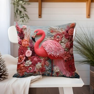 3D Flamingo Temalı Kırlent Paneli Dikilmemiş Kumaş