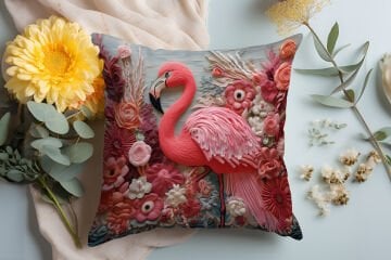 3D Flamingo Temalı Kırlent Paneli Dikilmemiş Kumaş