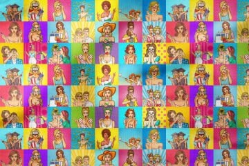 Renkli Karışık Popart Kızları Desenli Dijital Baskılı Kumaş