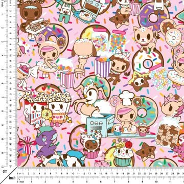 Pembe Zemin Üzerine Donatlı Şekerli Patlamış Mısırlı Dijital Baskılı Kumaş