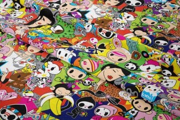 Renkli Tokidoki Çizgi Film Karakteri Desenli Dijital Baskılı Kumaş