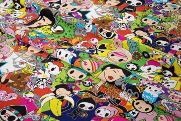 Renkli Tokidoki Çizgi Film Karakteri Desenli Dijital Baskılı Kumaş