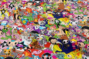 Renkli Tokidoki Çizgi Film Karakteri Desenli Dijital Baskılı Kumaş