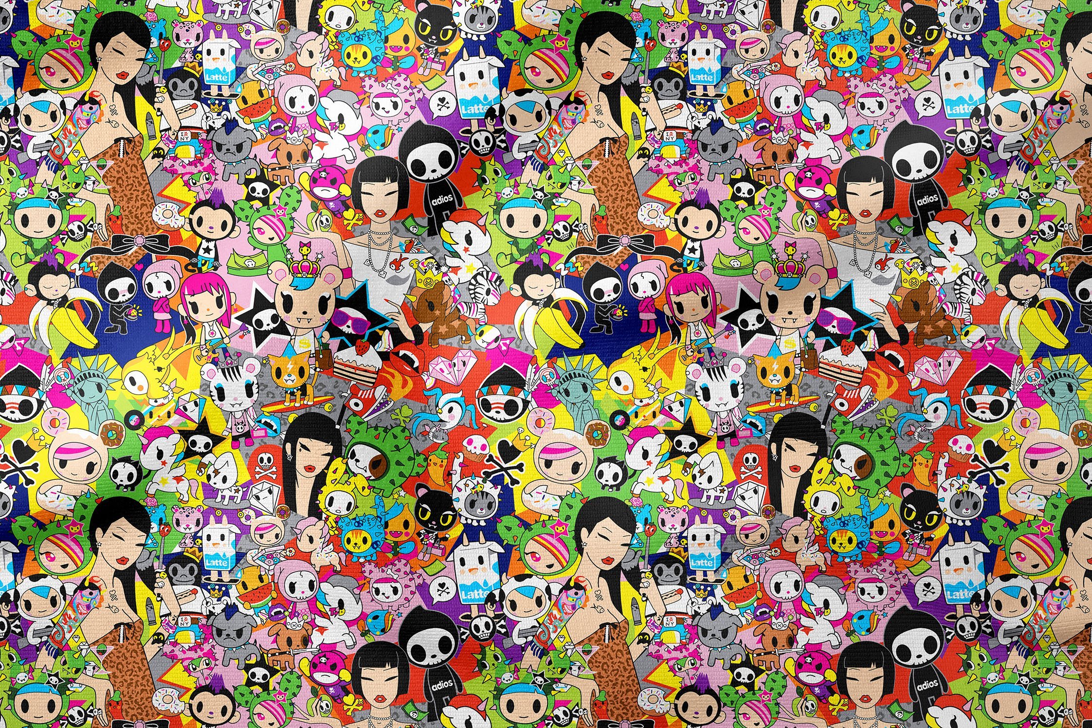 Renkli Tokidoki Çizgi Film Karakteri Desenli Dijital Baskılı Kumaş
