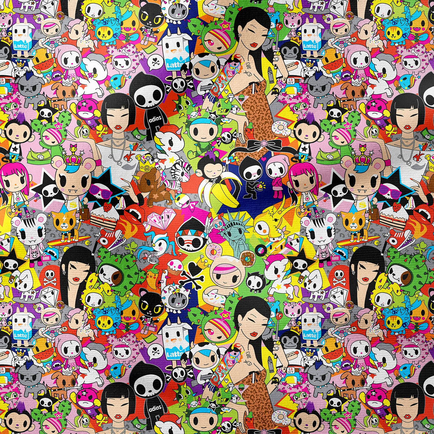 Renkli Tokidoki Çizgi Film Karakteri Desenli Dijital Baskılı Kumaş