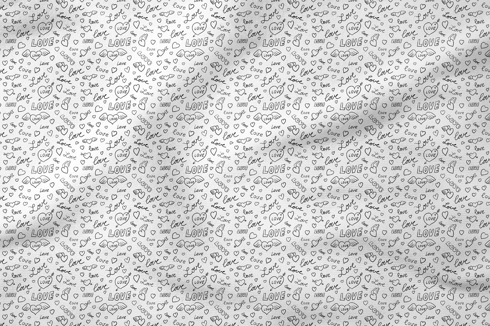 Sevgililer Günü Koleksiyonu-Siyah Beyaz Love Yazılı Kalpli Kumaş