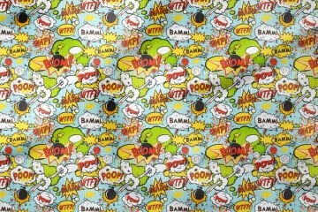 Turkuaz Zemin Üzerine Popart Desenli Dijital Baskılı Kumaş