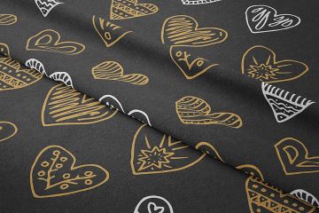 Sevgililer Günü Koleksiyonu-Füme Zemin Üzerinde Sarı Beyaz Kalpli Kumaş