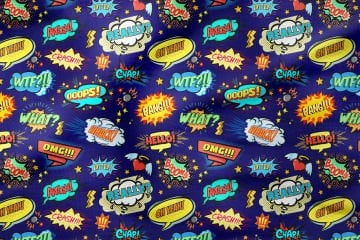 Popart Patterned Digital Printed Fabric on Navy Blue Background