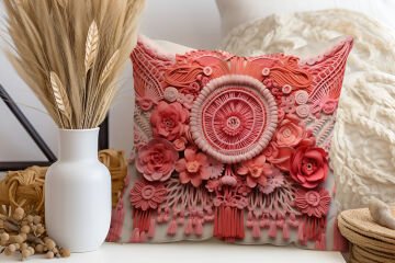 3D Flamingo Temalı Kırlent Paneli Dikilmemiş Kumaş
