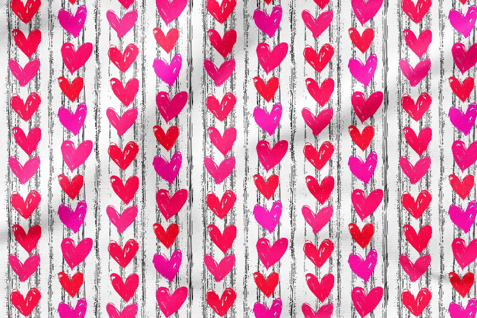 Sevgililer Günü Koleksiyonu-Efektli Pembe Kırmızı Kalpli Desenli Kumaş