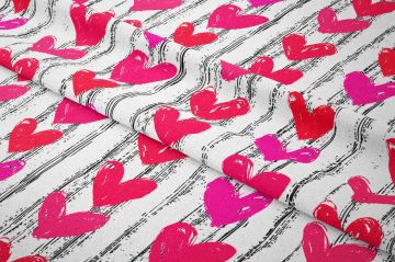 Sevgililer Günü Koleksiyonu-Efektli Pembe Kırmızı Kalpli Desenli Kumaş