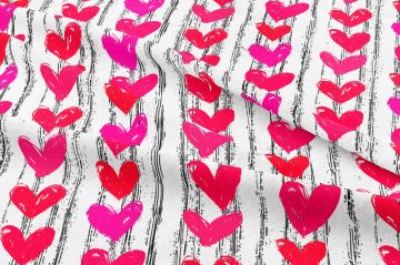 Sevgililer Günü Koleksiyonu-Efektli Pembe Kırmızı Kalpli Desenli Kumaş