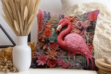 3D Flamingo Temalı Kırlent Paneli Dikilmemiş Kumaş