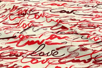 Sevgililer Günü Koleksiyonu-Stilize Love Yazılı Desenli Kumaş