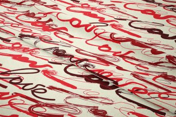 Sevgililer Günü Koleksiyonu-Stilize Love Yazılı Desenli Kumaş