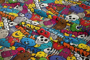 Eğlenceli Renkli Karakterli Popart Desenli Dijital Baskılı Kumaş
