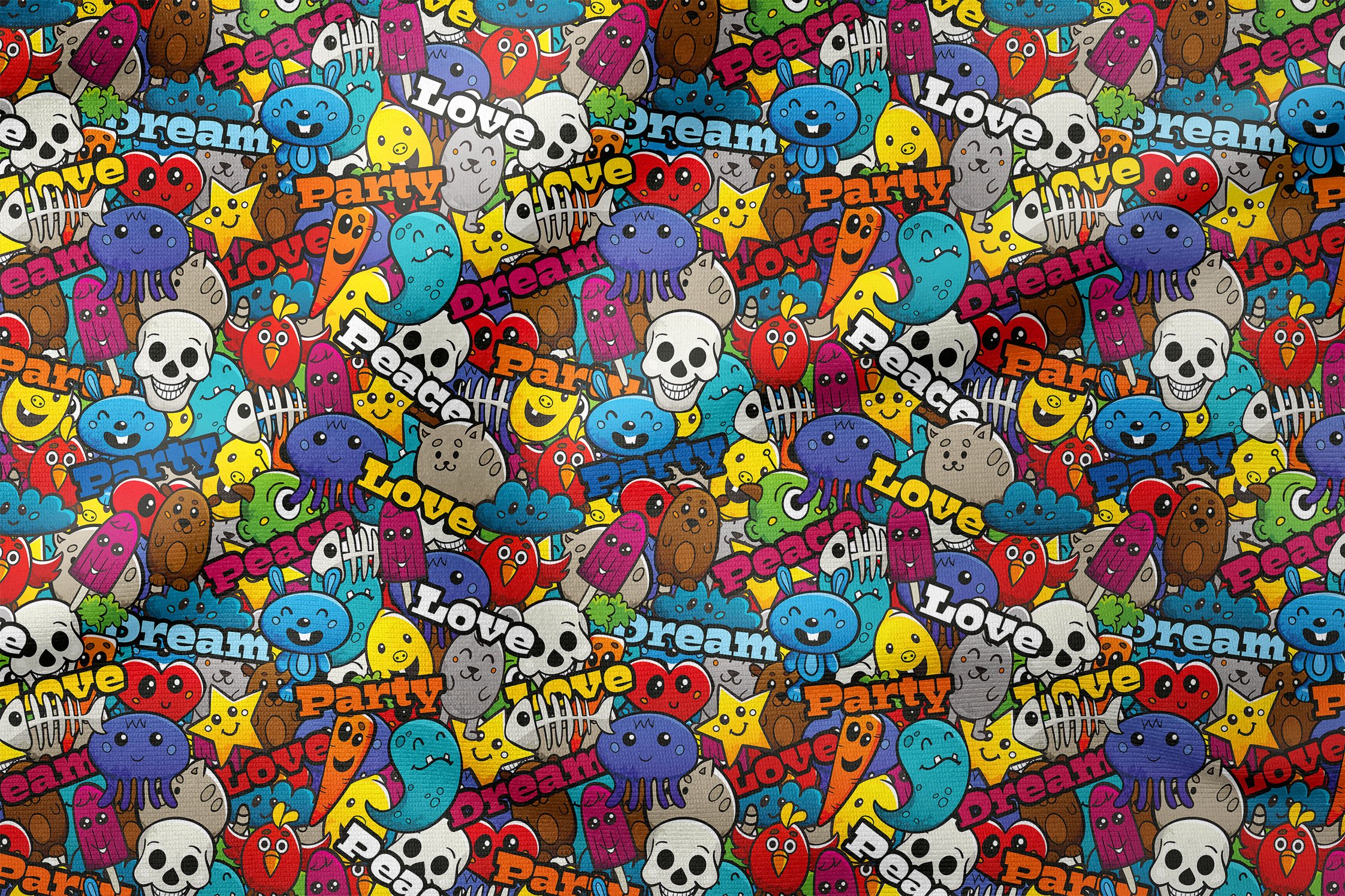Eğlenceli Renkli Karakterli Popart Desenli Dijital Baskılı Kumaş