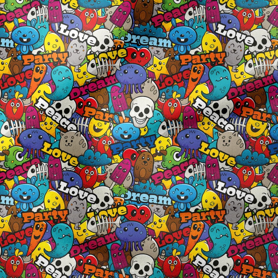 Eğlenceli Renkli Karakterli Popart Desenli Dijital Baskılı Kumaş