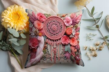 3D Flamingo Temalı Kırlent Paneli Dikilmemiş Kumaş