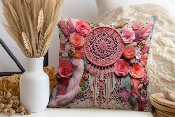 3D Flamingo Temalı Kırlent Paneli Dikilmemiş Kumaş