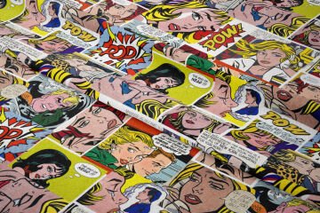 Renkli Çizgi Roman Karakterli Popart Desenli Dijital Baskılı Kumaş